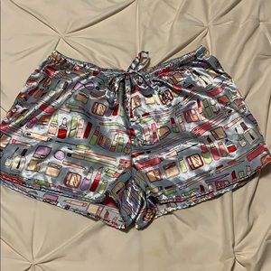 Lipstick makeup print satin shorts pjs